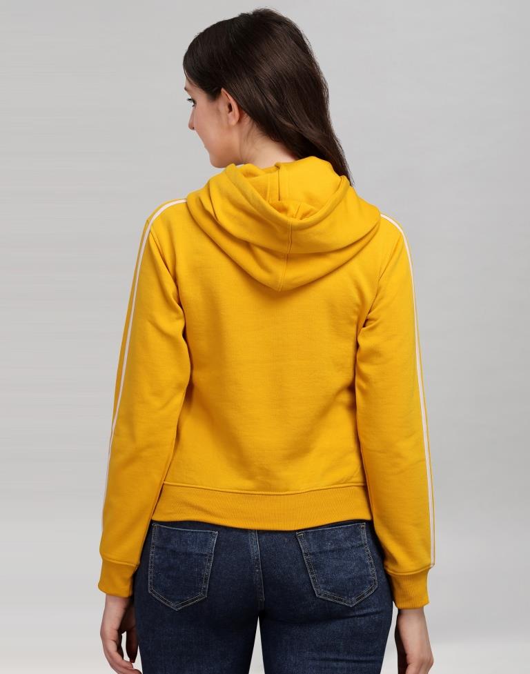 Turmeric Yellow Coloured Cotton Fleece Blend Plain Hoodie | Sudathi