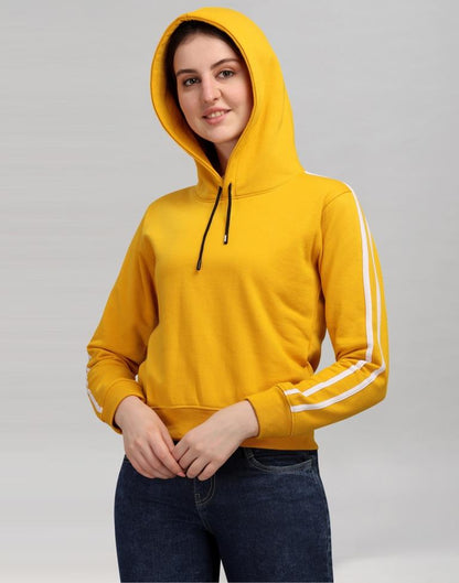 Turmeric Yellow Coloured Cotton Fleece Blend Plain Hoodie | Sudathi