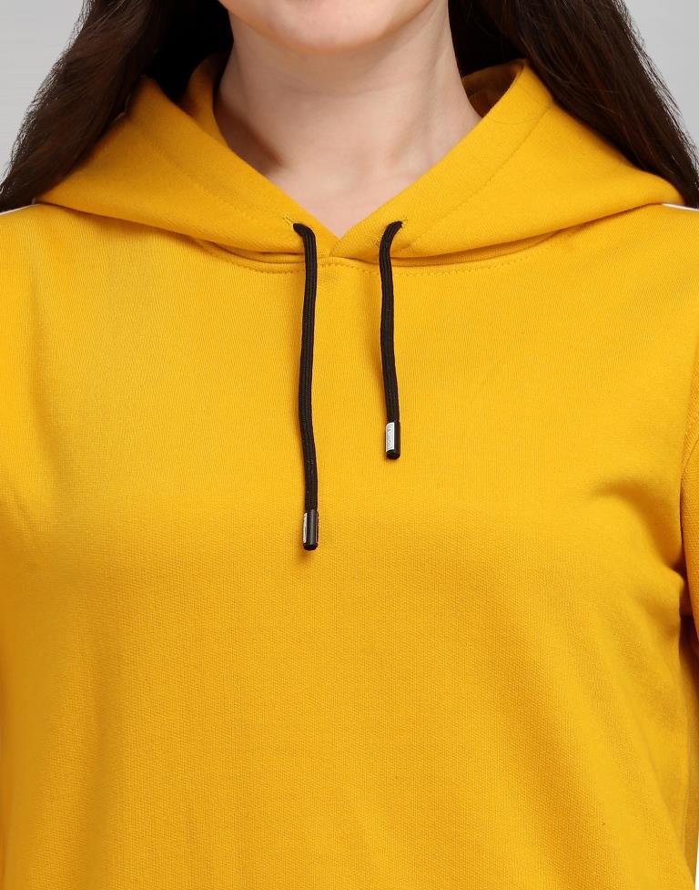 Turmeric Yellow Coloured Cotton Fleece Blend Plain Hoodie | Sudathi