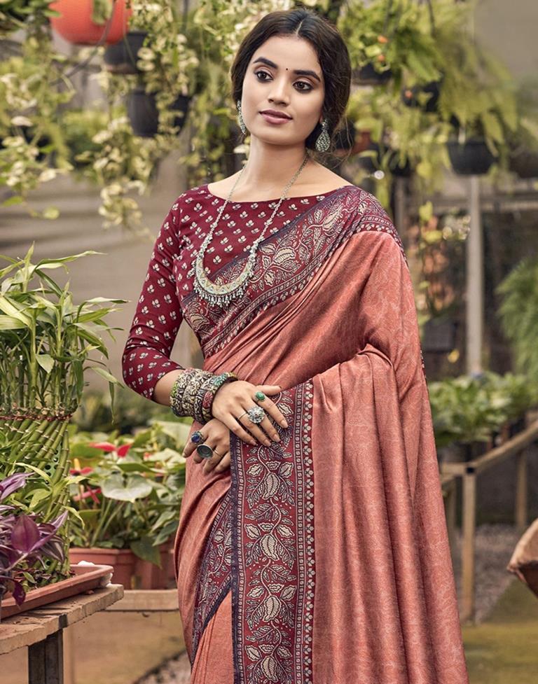Peach Printed Saree | Sudathi