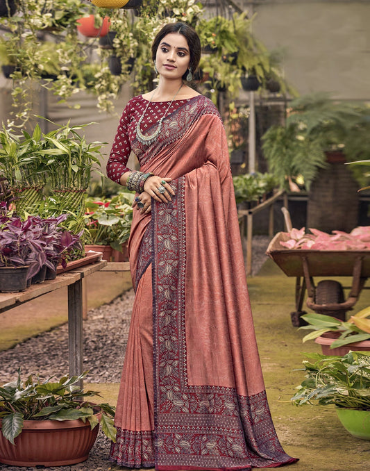 Peach Printed Saree | Sudathi