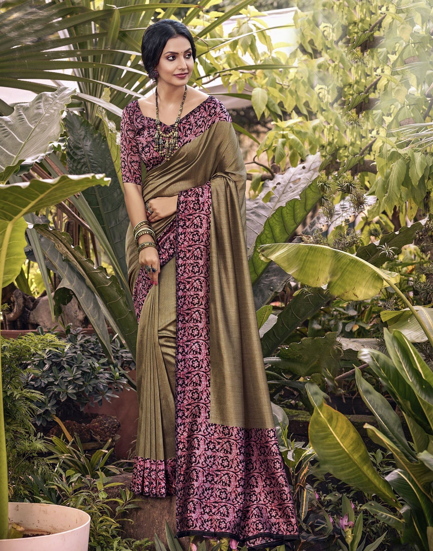 Pink Printed Saree | Leemboodi