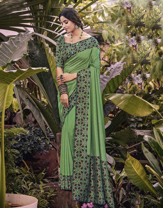 Green Printed Saree | Sudathi