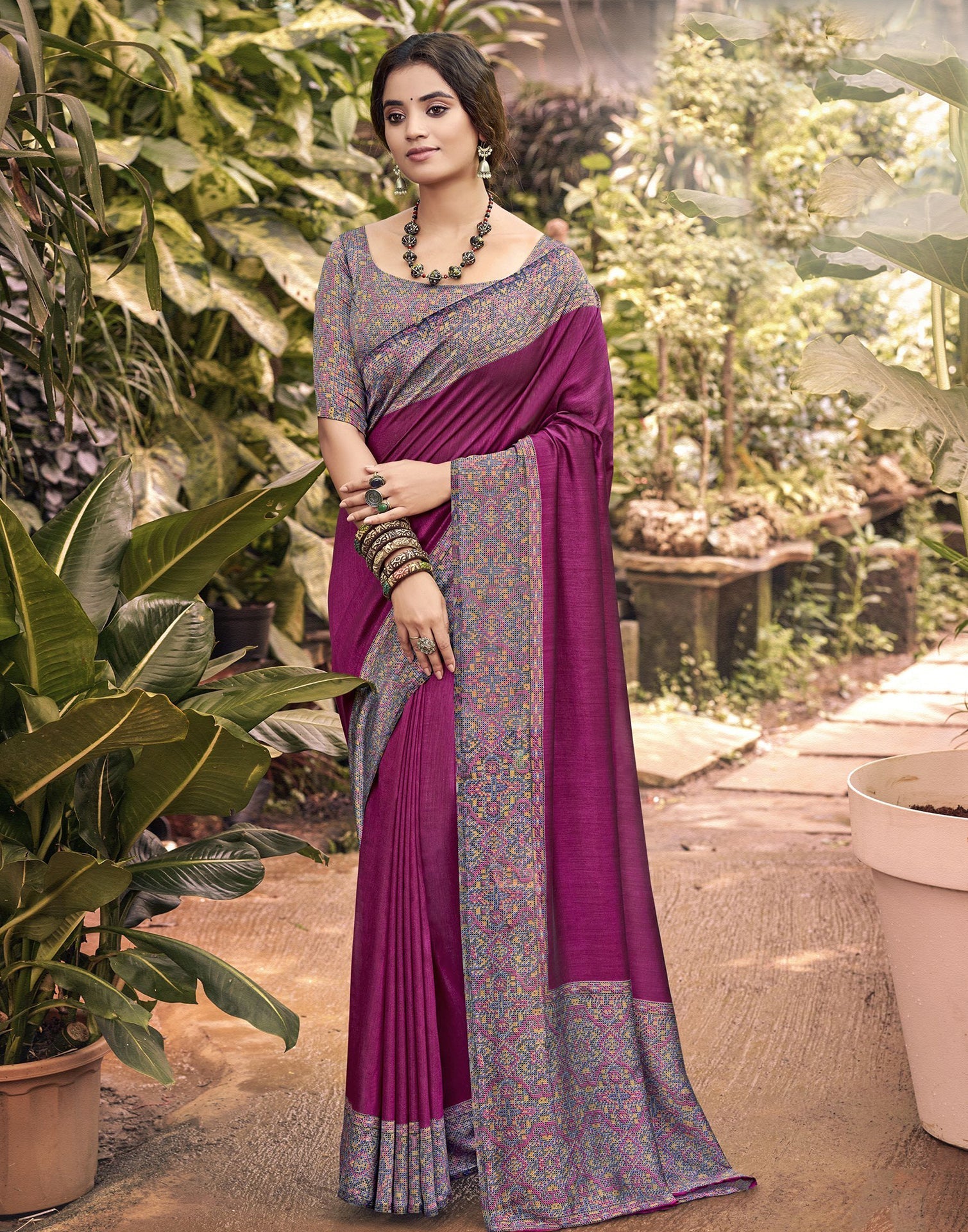 Magenta Printed Saree | Leemboodi