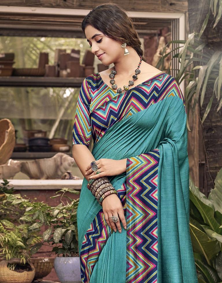 Teal Blue Printed Saree | Sudathi