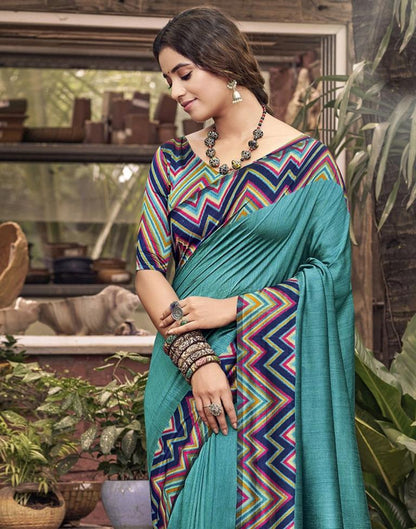 Teal Blue Printed Saree | Sudathi