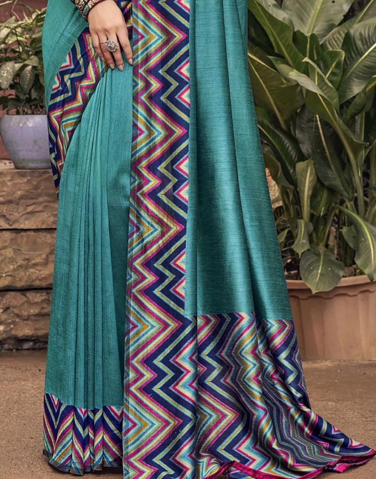 Teal Blue Printed Saree | Sudathi
