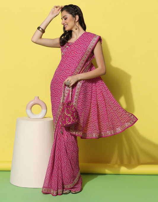 Pink Georgette Saree | Leemboodi