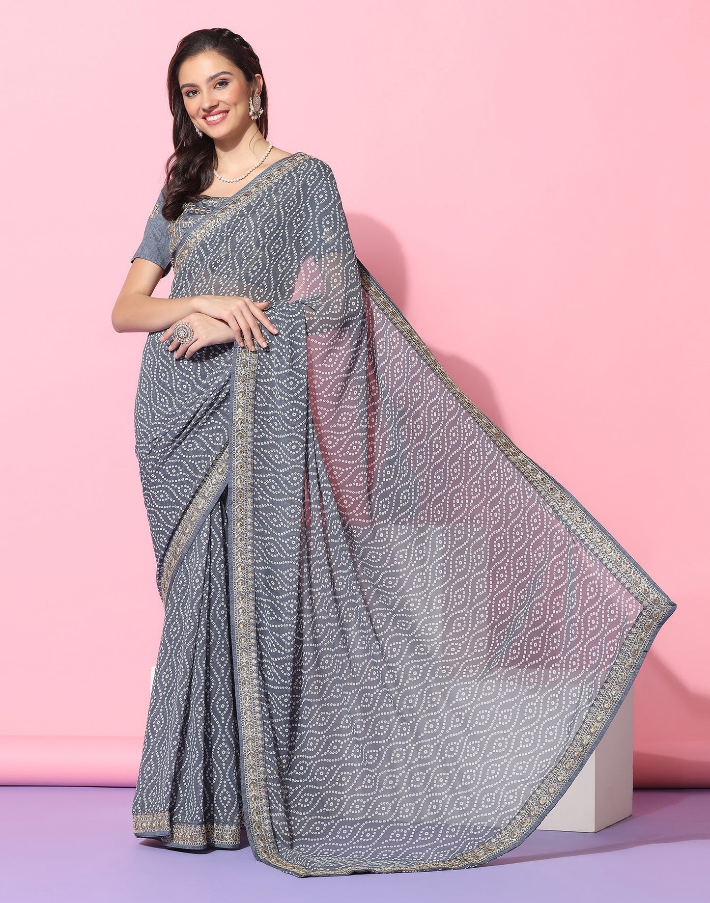 Grey Georgette Saree | Leemboodi