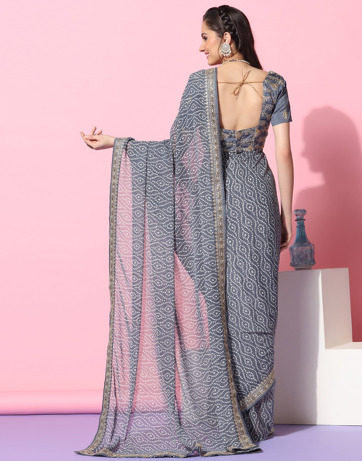 Grey Georgette Saree | Leemboodi