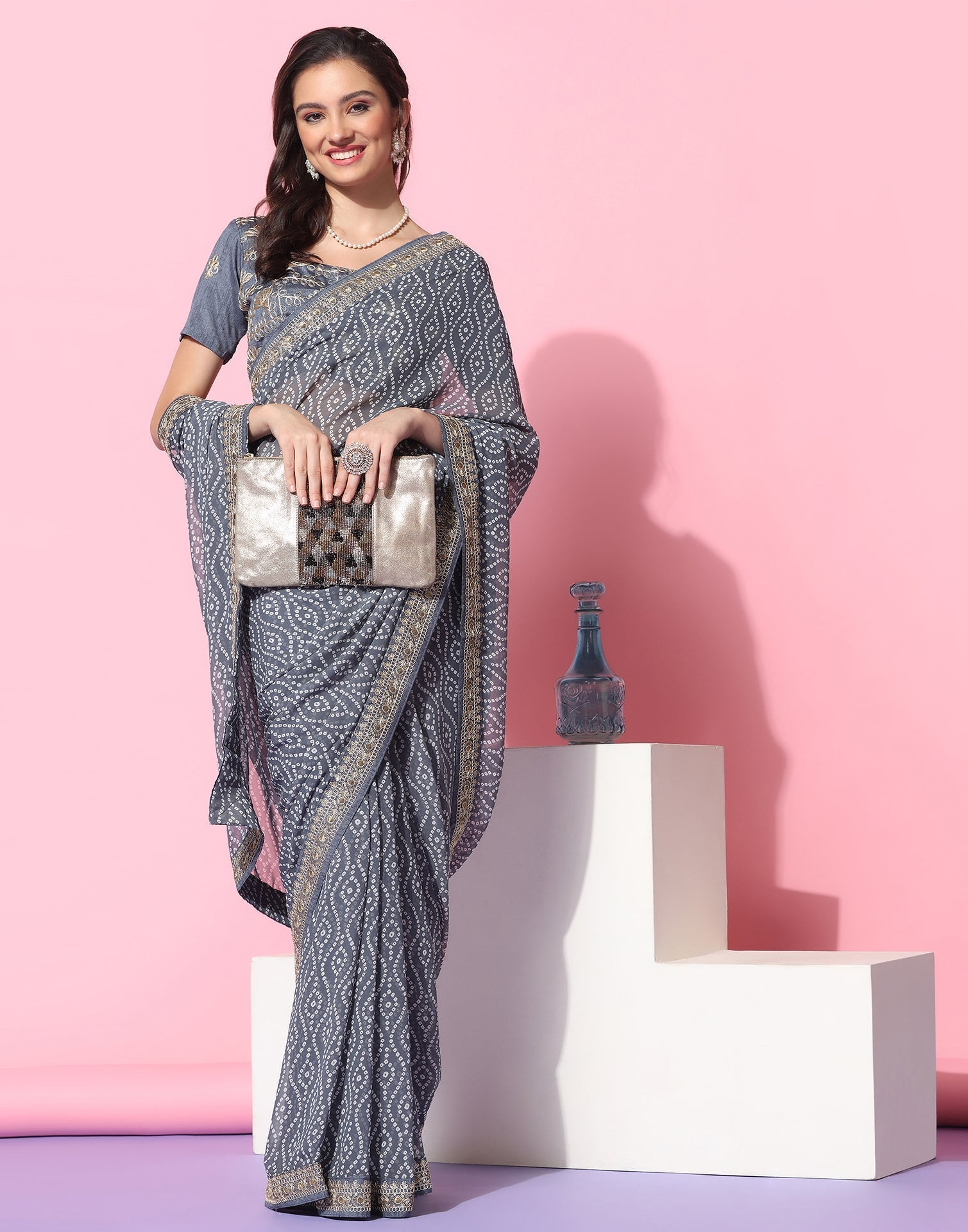 Grey Georgette Saree | Leemboodi