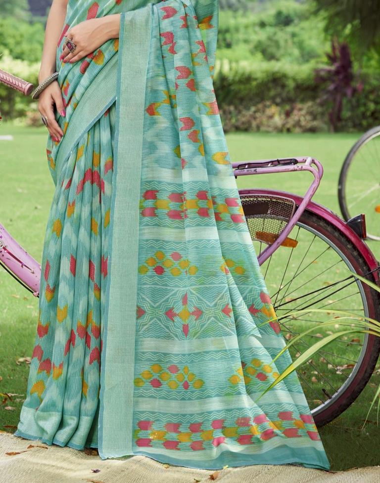 Turquoise Cotton Saree | Sudathi