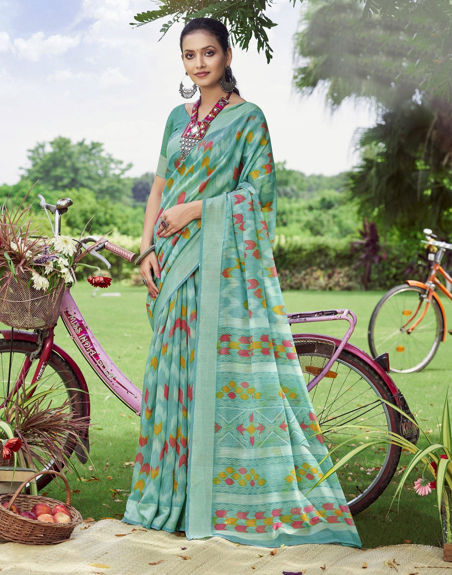 Turquoise Cotton Saree | Sudathi