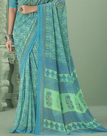 Turquoise Blue Georgette Printed Saree