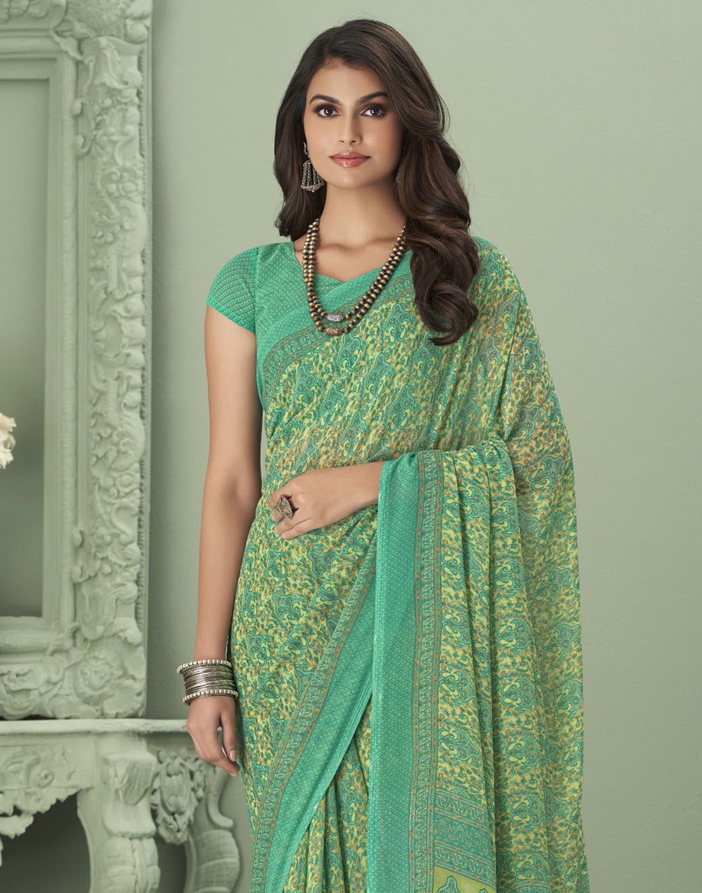 Green Georgette Printed Saree