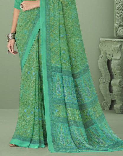 Green Georgette Printed Saree