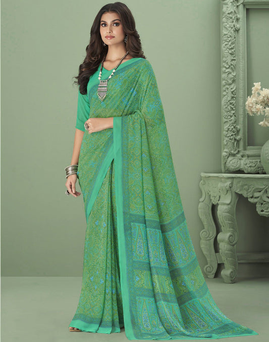 Green Georgette Printed Saree