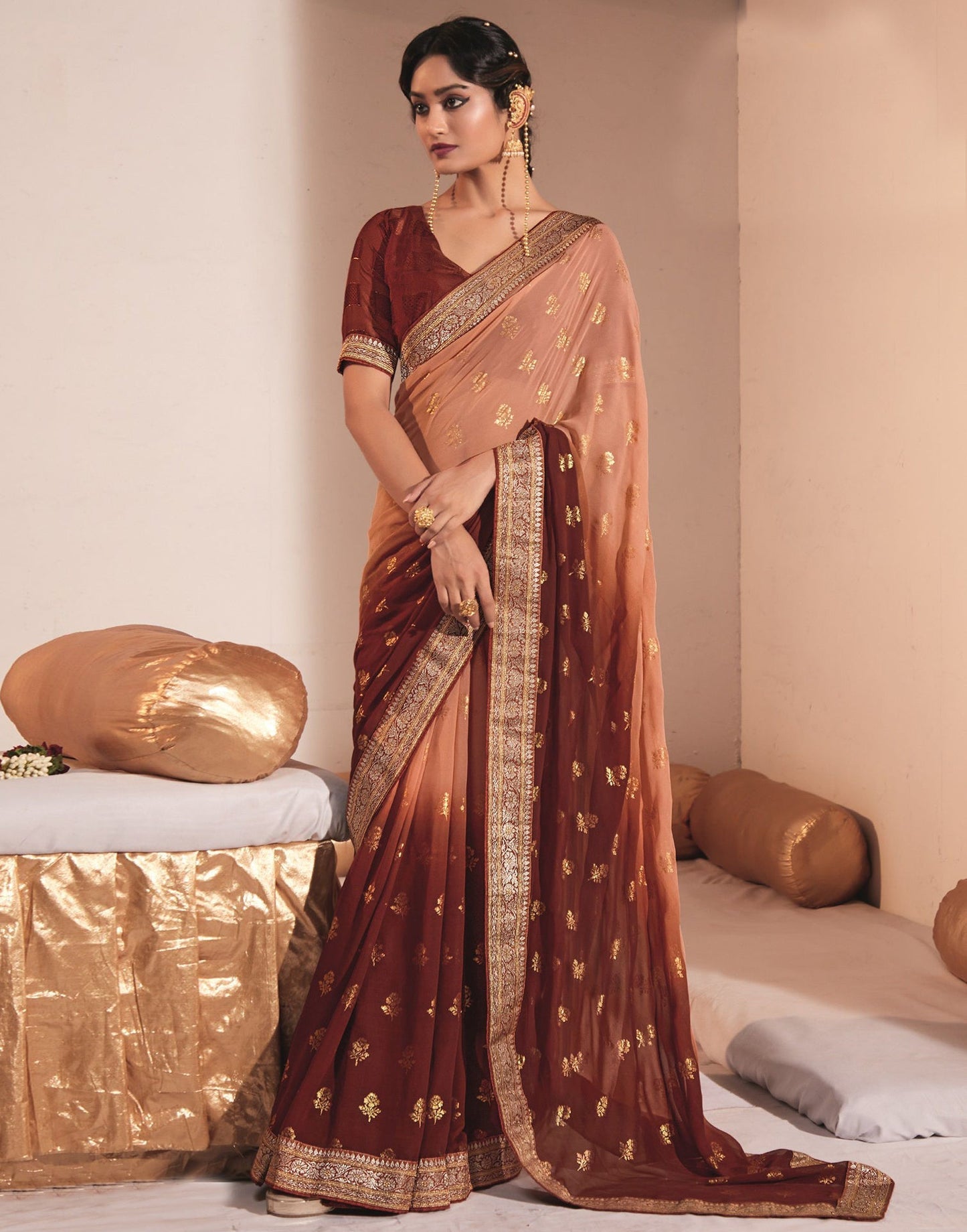 Maroon Georgette Saree | Leemboodi