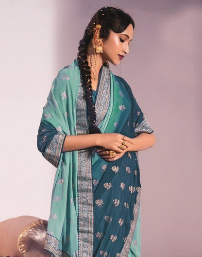 Teal Georgette Saree | Leemboodi