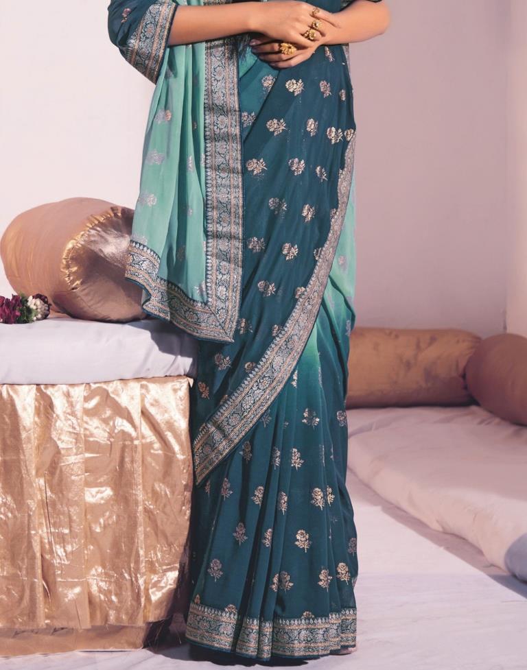 Teal Georgette Saree | Leemboodi