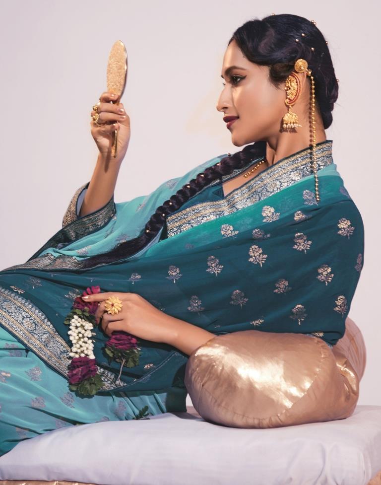 Teal Georgette Saree | Leemboodi