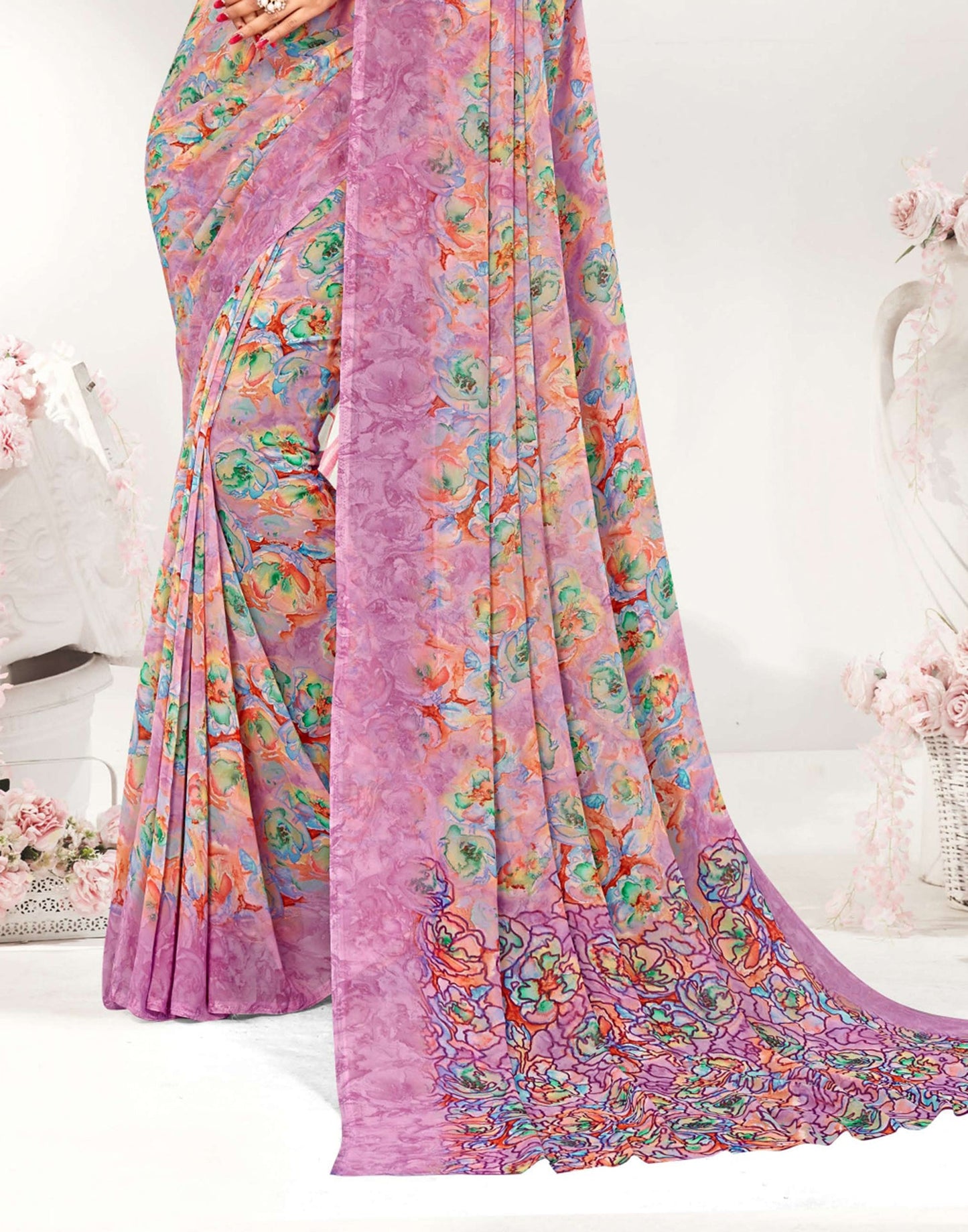 Light Purple Georgette Printed Saree