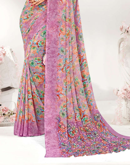 Light Purple Georgette Printed Saree