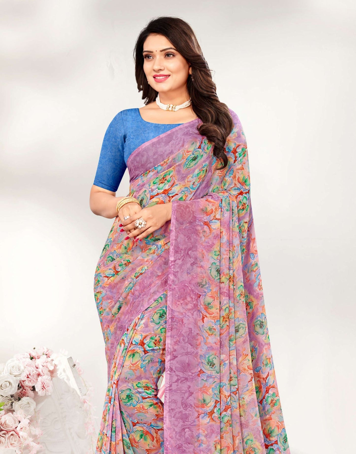 Light Purple Georgette Printed Saree