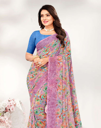 Light Purple Georgette Printed Saree