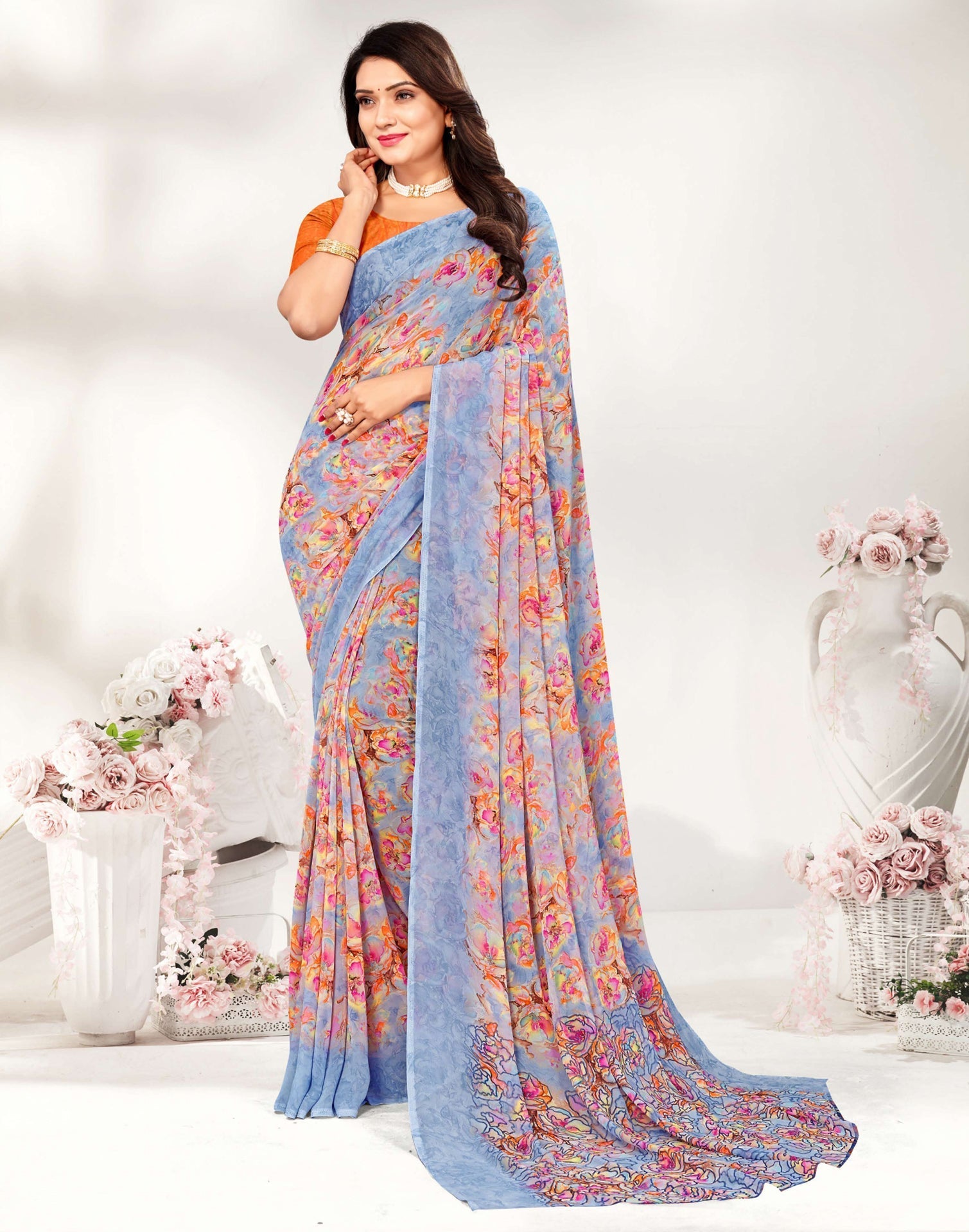 Grey Georgette Saree | Leemboodi