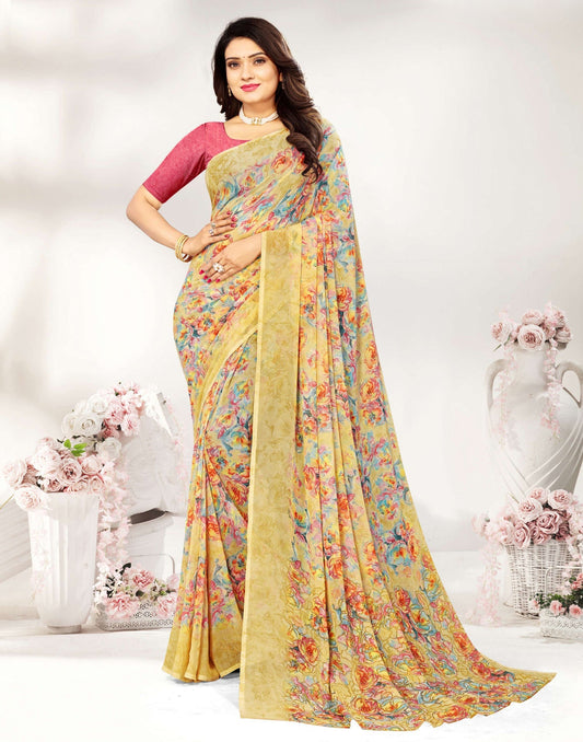 Beige Georgette Saree | Leemboodi