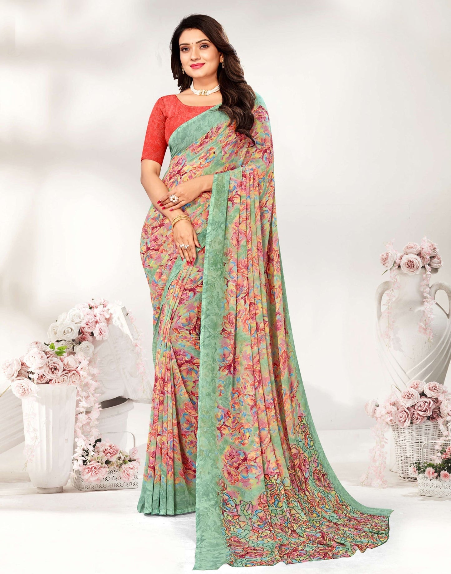 Light Green Georgette Saree | Leemboodi