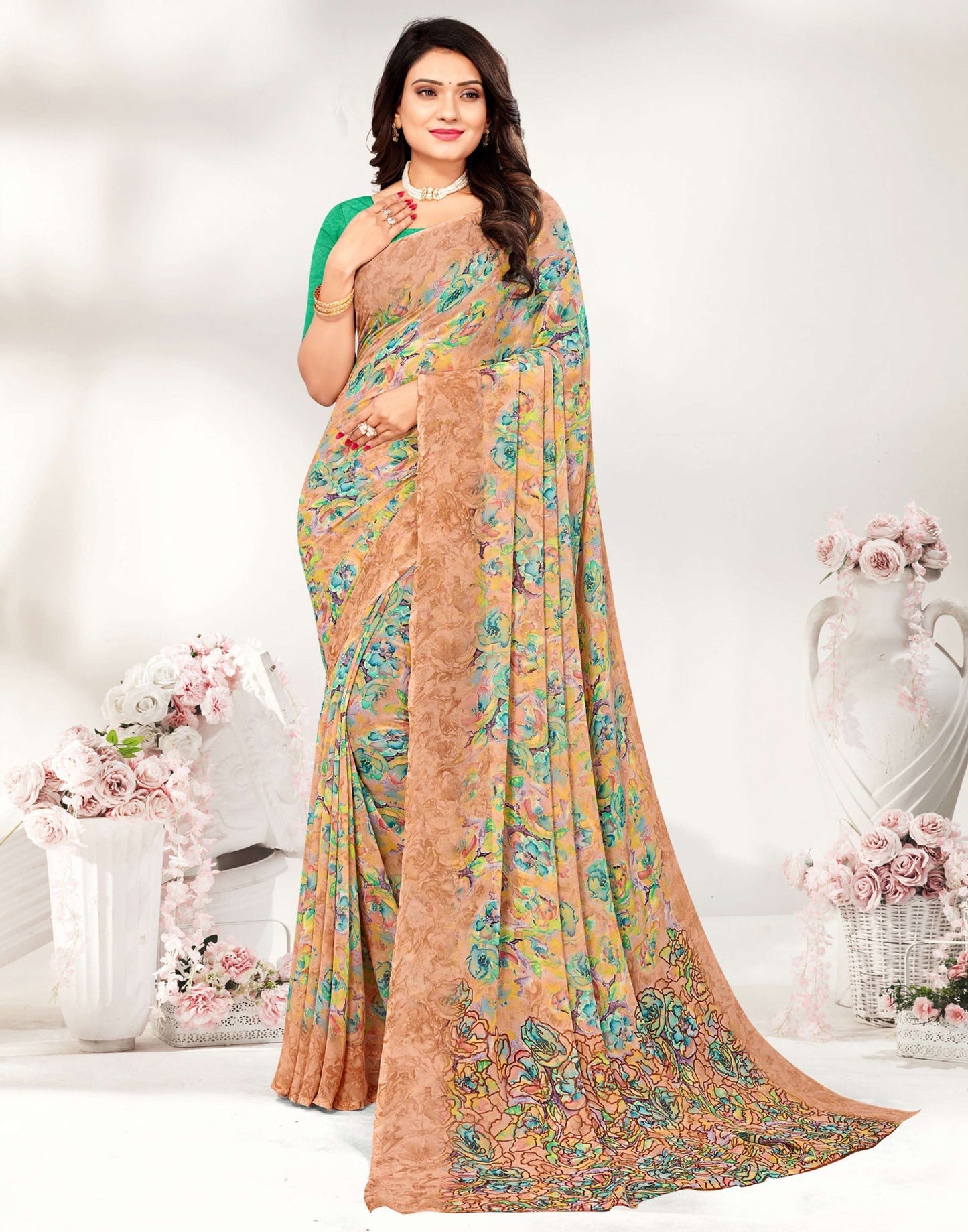 Light Brown Georgette Saree | Leemboodi