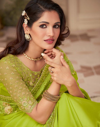 Pear Green Chiffon Saree | Leemboodi