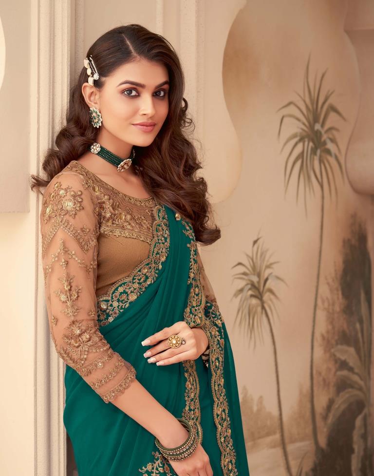 Green Georgette Saree | Leemboodi