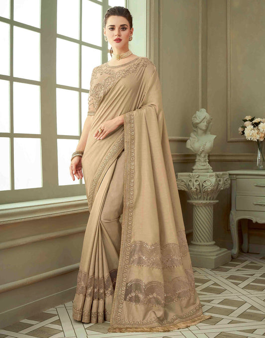 Beige Embroidery Silk Saree | Leemboodi