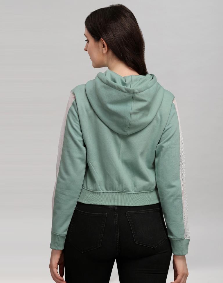 Dusty Green Coloured Cotton Fleece Blend Plain Hoodie | Sudathi