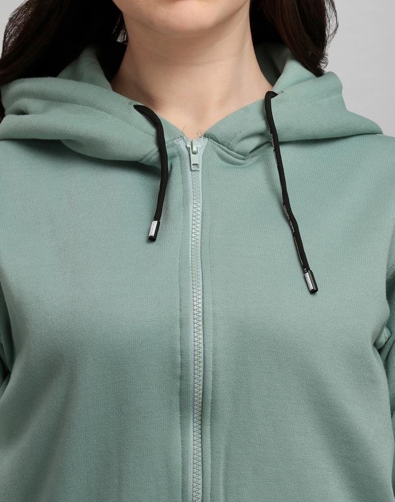 Dusty Green Coloured Cotton Fleece Blend Plain Hoodie | Sudathi