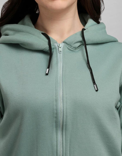 Dusty Green Coloured Cotton Fleece Blend Plain Hoodie | Sudathi