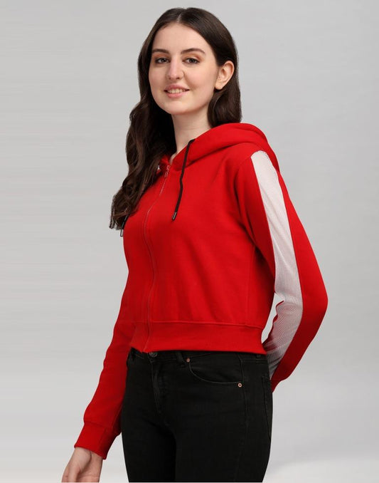 Red Coloured Cotton Fleece Blend Plain Hoodie | Sudathi