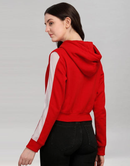 Red Coloured Cotton Fleece Blend Plain Hoodie | Sudathi