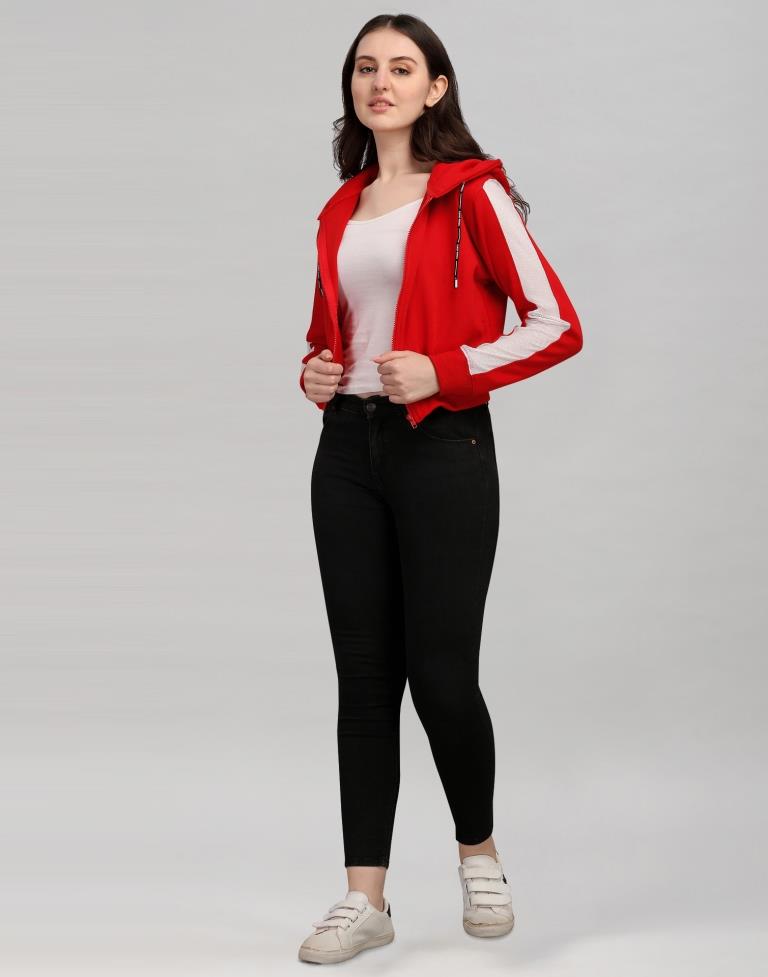 Red Coloured Cotton Fleece Blend Plain Hoodie | Sudathi