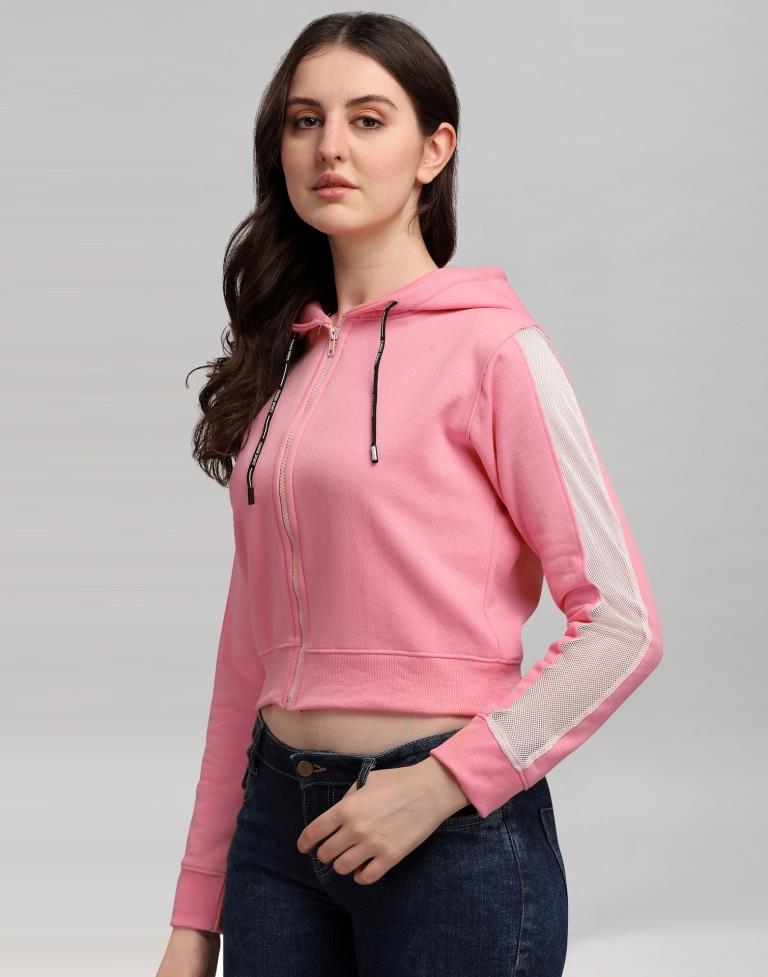 Light Pink Coloured Cotton Fleece Blend Plain Hoodie | Sudathi