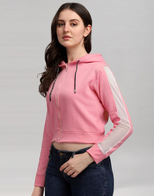 Light Pink Coloured Cotton Fleece Blend Plain Hoodie | Sudathi