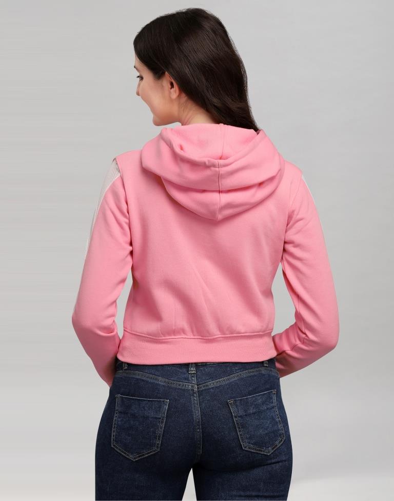 Light Pink Coloured Cotton Fleece Blend Plain Hoodie | Sudathi