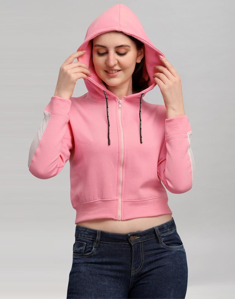 Light Pink Coloured Cotton Fleece Blend Plain Hoodie | Sudathi