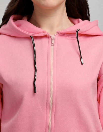 Light Pink Coloured Cotton Fleece Blend Plain Hoodie | Sudathi