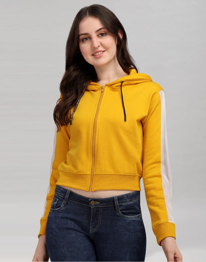 Turmeric Yellow Coloured Cotton Fleece Blend Plain Hoodie | Sudathi