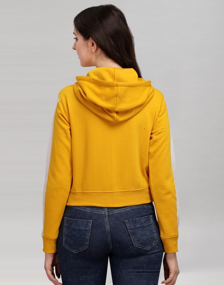 Turmeric Yellow Coloured Cotton Fleece Blend Plain Hoodie | Sudathi