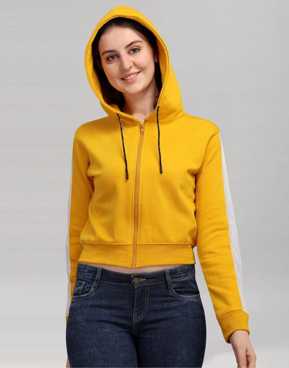 Turmeric Yellow Coloured Cotton Fleece Blend Plain Hoodie | Sudathi